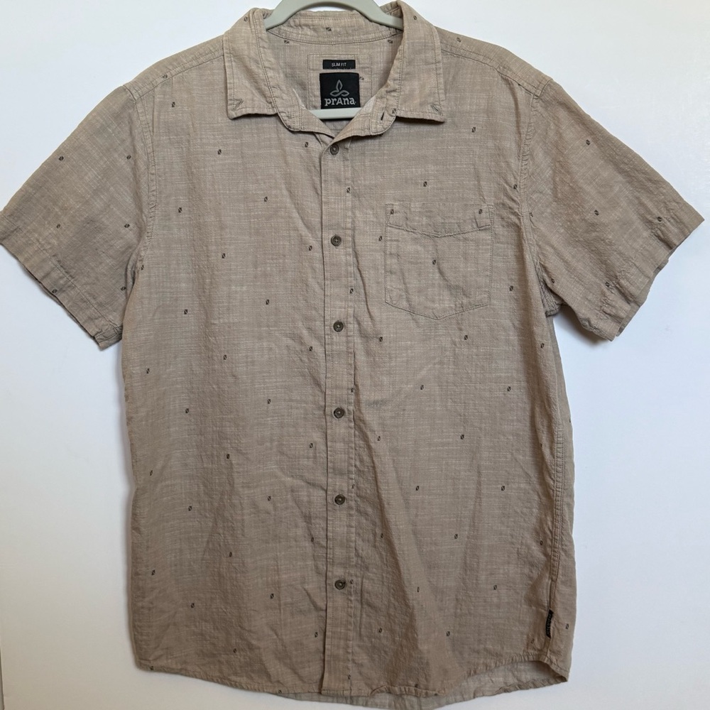 Prana Men's Casual Beige Button Down Shirt